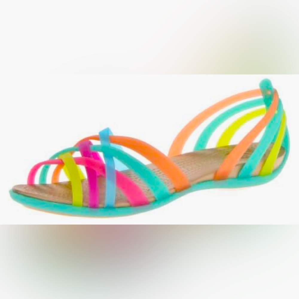 CROCS Neon Multistrap Flat Sandal - Teal, Orange, Pink, Yellow